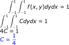 | f(x,y)dydx = 1 Cdydx = 1 -1 1 -