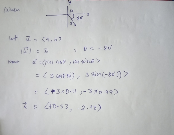 ainen и X -80° 3 let ū=(9,67 lal = 3 ) D = -80 Nou n = (1 LH leso, rusinos =<3 Cost-80), 3 sin (-80%))> + 3x0.11 )-3X0.99> ų