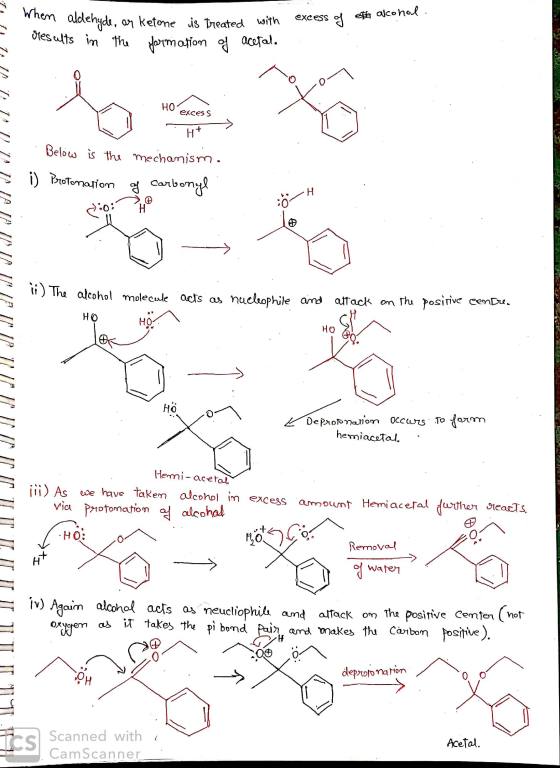 when aldehyde, ay ketone is treated with results in the formation of acetal. excess of ethako HO excess Below is the mechanis