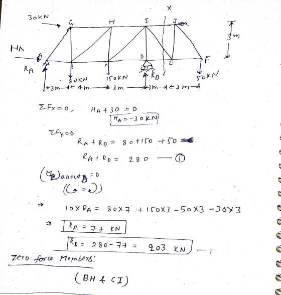 LULU BOKN Bokn isokN A Rox . in Je3mt 4 m *3 m init mot E Fx=0,. : HA+30=0 * THA==30KN Efx=0 RATRO= 80+150 +50 Rat Rp = 280 -