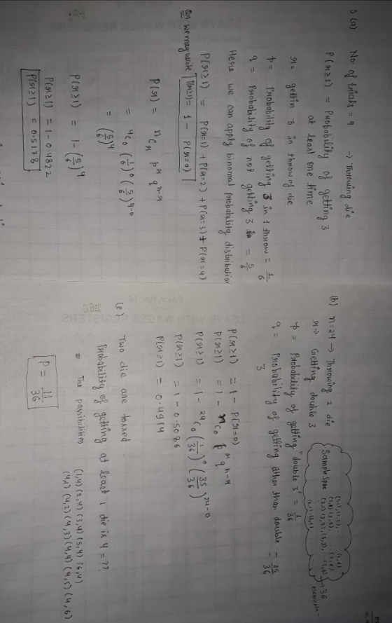 = rabba C2,t) (2,2), (21<) ot least eme time Pro bability of gelfing dlhes than doubl15 3 6 Hesxu we can apply binoma) ecbobl