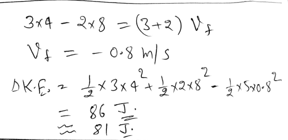 3x4 - 2x8 =(3+2) VA - Vr = -0.8 m/s Dk.f. 2 x3x4 + 1 2 + 2x8 = 2 x 5x0.82 =86 I ma 8 1 J. 22
