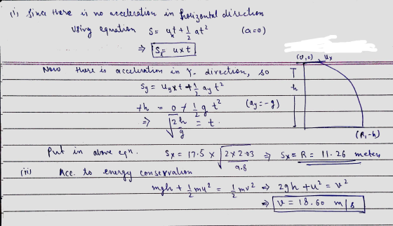 (0,0) Uy li since there is no acceleration in Polizontal direction using equation S= ut I at? (aco) se uxt there is accelerat