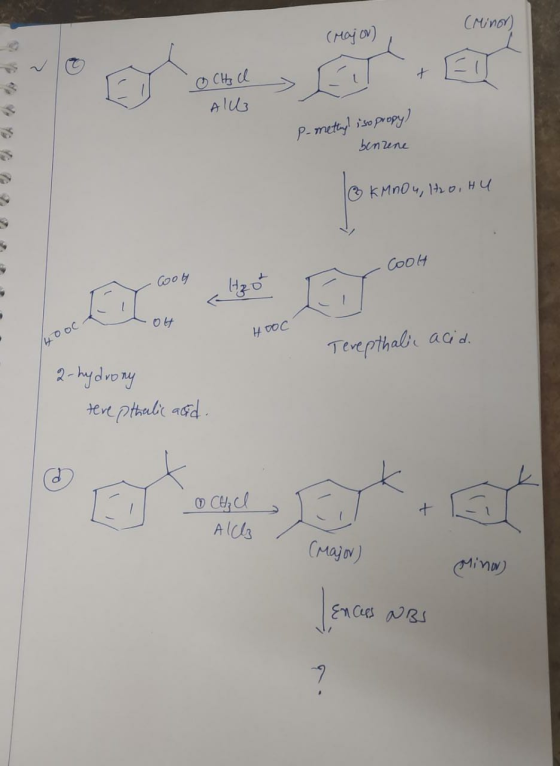 (Minor (Major) El o CH3 l Alu P-meting isopropy) benzene ♡ KM nou, Ho, HU CooH oob HOOC #0oC Terepthalic acid 2-hydrony tere