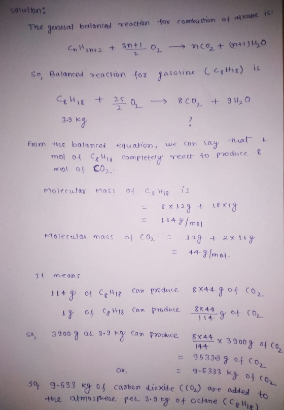 solution: for combustion of all ages The genesal balanced weachon CnH2n+2 + 3nt I o n co + (+1) H₂O So Balanced reaction for
