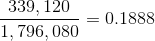 \frac{339,120}{1,796,080} = 0.1888