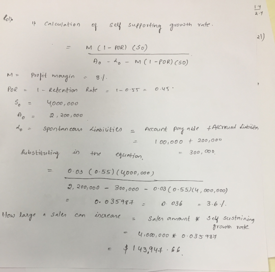 o calculation of self supporting growth rate. = M (1 - POR) (50) Ao-do - MC1-POR) (50) M= Profit margin = 3.1. POR = ln Ret