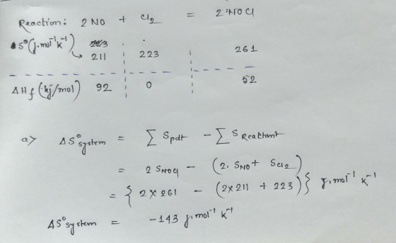 2 inou Reaction: 2 No + = c 211 I 223 ------ 261 ---- ay Asytem - - As system = [ Spot - I s petont 2 sroy - (2. SNot Sae). 2