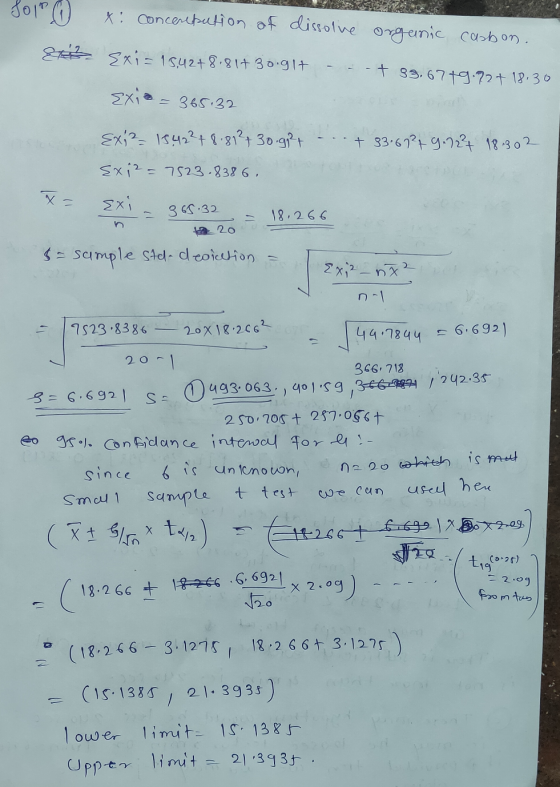 Join O X: Concerpation of dissolve organic carbon. Ex Exi= 15,42+8.817 3o.glt - - - t 83,67+9.72+ 18.30 Exio=365.32 - .. + 33