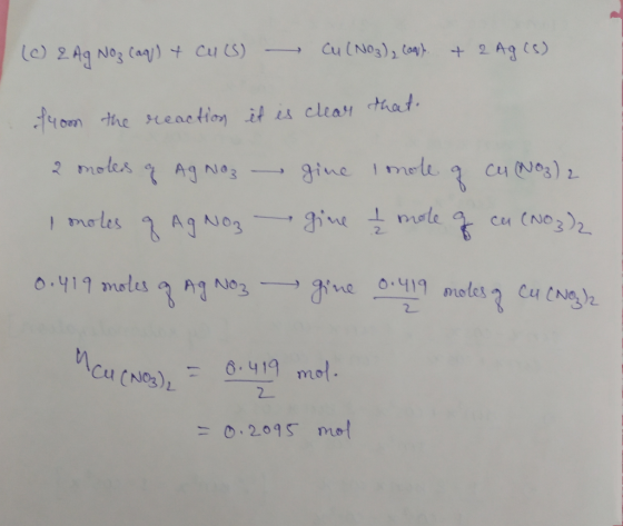 Cu(No3)2 Co) CuS) + 2 Ag ce) le 2 Ag No3 Cag) 10m the eaction it is clia that 2 moles Cu No3) 2 gine imele cu (No3)2 dine tmo