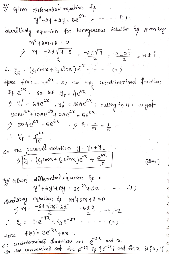 Ef 62 co) Given differential equation Y+aytay=se duxilianty equations for homogeneous m2 +2m +2 = 0 m = -2 Iſu-8 -2 IV-Y so
