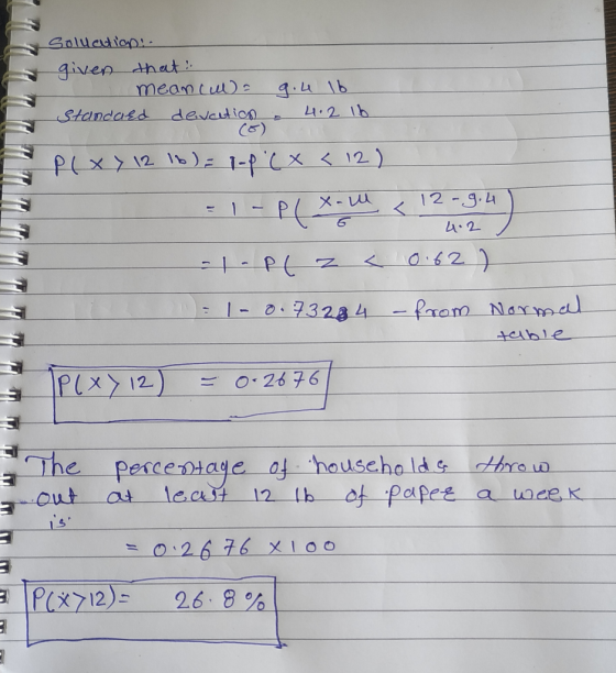 Soluatiionp given dhat meancu) 4.2 1b devaution Standasd PLX12 16)- 1-PCX 12) 12-94 X-u 4.2 2) 1-0.73284 - fram Naxmal table