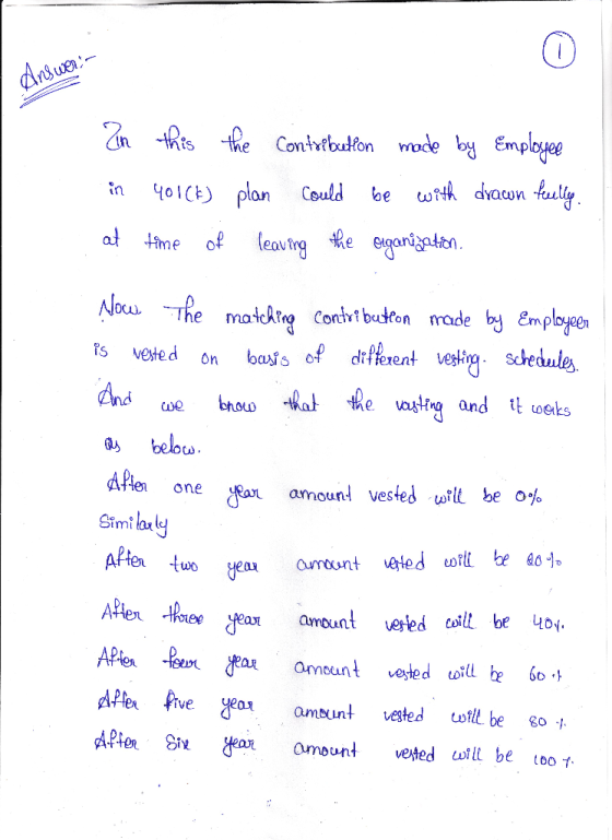 answer In in at this the contribution made by Employee 401(k) plan could be with drawn fuilly. time of leaving the organizati