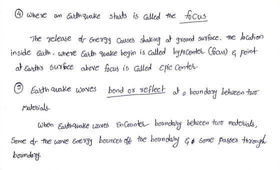 © where an Earth quake starts is called the focus The release of Energy Causes shaking at ground surface. the location inside