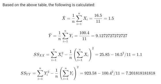 Based on the above table, the following is calculated: n 1 16.5 X Xi 1.5 η 11 1=1 n 1 100.4 ỹ Y; 9.1272727272727 η 11 1=1 2 S