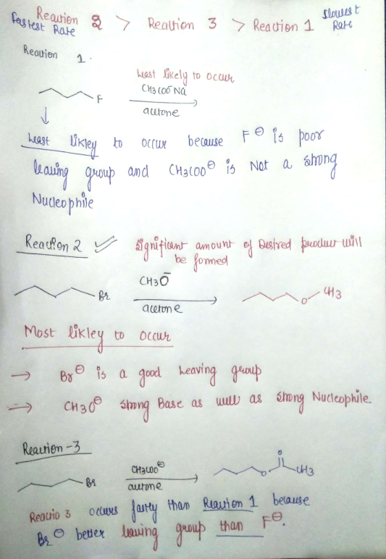 Fast Reaction & flowest Realtion 3 Reaction 1 Rate Reation 1: heast likely to occur CH3 (0o Na allone heast likey to occur be