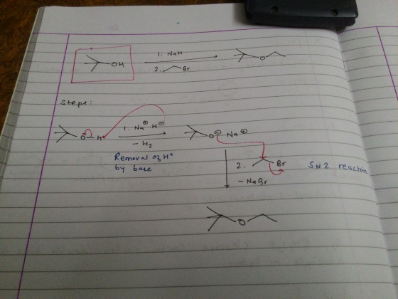 1. Natt -OH 2. Br Steps: T. NO HO og Na - H₂ Removal of Ht by bare 2. BT SN2 reactin - NaBr