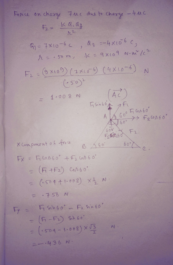 F22 K& Q2 C) 2 Ф60* F2 Сол 60 Force on charge Fue due to charge - 4 uc h 4 = 7х10 -6 с 8, 2-4xto 6 r = 50m, КечХоч - м/с- Е,