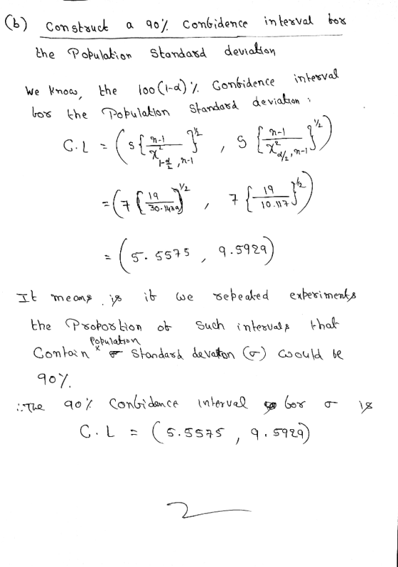 (6) Construct a 90% confidence interval for the population standard deviation We know the loo (1.2)% confidence interval bor