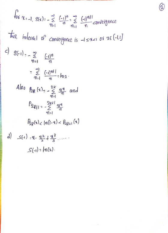 708 X:-1, S(u):- (-1). § (-1) N=1 nañ convergence Thus, imbesval of convergence is tsa21 of 9€ (-11) c) sco): ce con 2 Ma