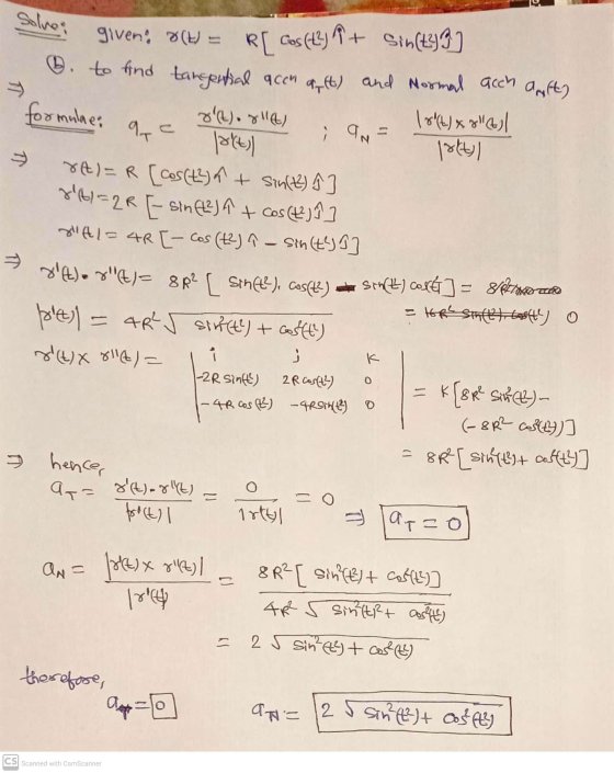 راه ۶ (4)ه ) ON - given (1) = R[Cos(thi+ sin(tyg . to find tangential acon aft) and Mormal acch auft) formulae: otgliet) ac