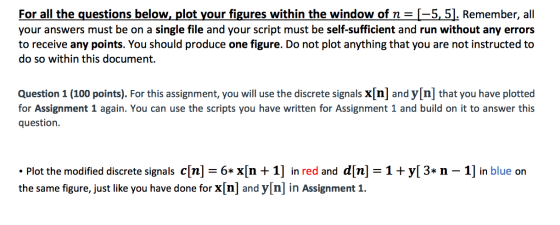 For all the questions below, plot your figures within the window of n= (-5, 5). Remember, all your answers must be on a singl