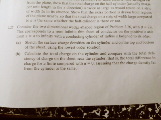 from the plane, show that the total charge on the half-cylinder (actually charge per unit length in the z direction) is twice