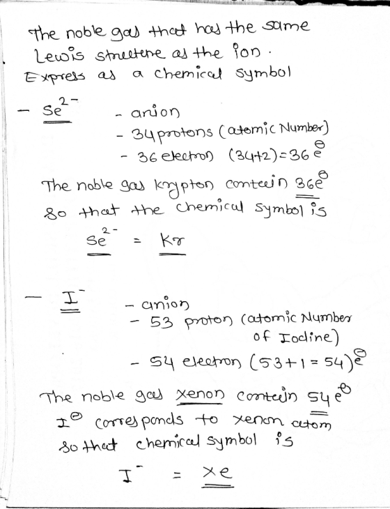 The noble gas that has the same - Lewis streetene as the ion. I Express as a chemical symbol -se a anion - 34 protons (atomic
