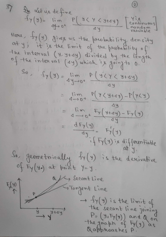continuous nandom I Variable 37 to Let us define fy(Y)= lim Ply< Y <ytay) Trie sot Toy Here, fyly) gives us the probability d