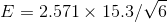 E = 2.571 x 15.3/6
