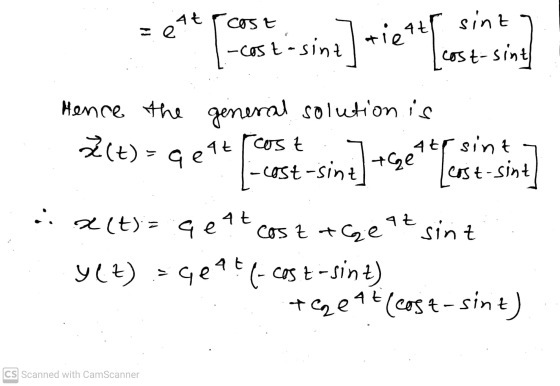 4t Gettrost X(t)= Gent cost sint tie -cost-sint cost-sint Hence the general solution is 4tr sint cost-sini the sint YCZ) = Ge