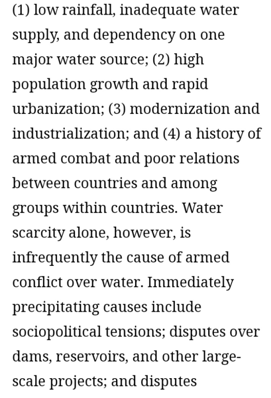 (1) low rainfall, inadequate water supply, and dependency on one major water source; (2) higłh population growth and rapid ur