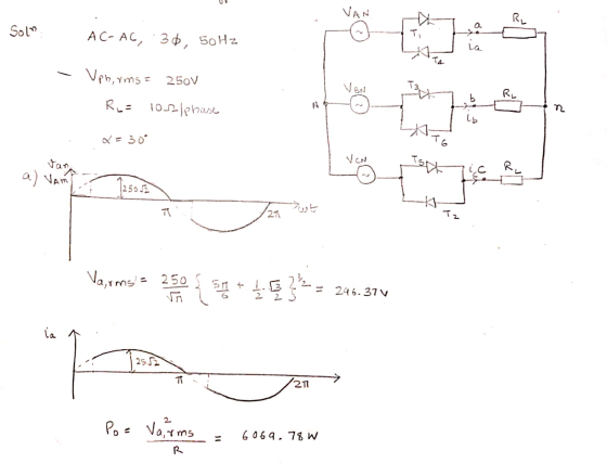 - VAN Stars olm: Acae, 3d, satta AC-AC, 30, 50Hz ö AY - Vphirms = 250V Ro= 102/phase n 2= 30 a) Vamp Tona T I Pust Vormsi = 2