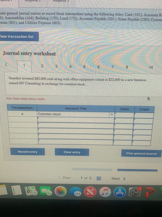 are general journal entries to record these transactions using the following titles: Cash (101): Accounts R ); Automobiles (1