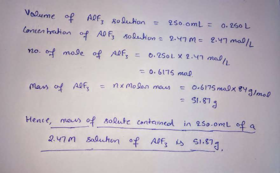 Volume of ADF 2S0.omL 0.26o L 8o Qution lonien hraton of AO F 00hion 2.47 m- 2.47 mall o.250 L X 2.47 ma no. of mo 0e O. 6175