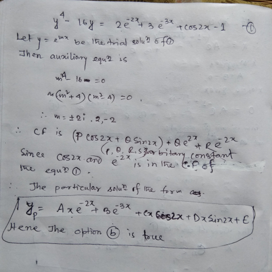 4 1- 16% 37 t Cos 2 -27 1 2 e3 e Let be le tial olu6f hen auaibm m4) m2 A)0 :m 2 2,-2 CF is (P cos 2x t 0 Sini) + 8 e t Re r,