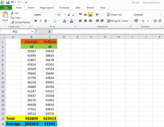 Bookl - Microsoft Excel File Home Insert Page Layout Formulas Data Review View Cut Calibri 11 Α Α΄ Wrap Text General Copy Pas