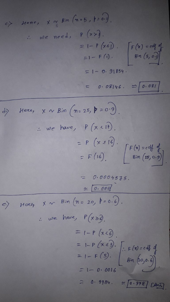 we need, P (x> = 1-0. 91854. 0 081460.03/ we have P (x〈R) 「F(x)-41 Bin (1s, 0.9) F(16) 00004575. 0. 008 Bn (o)。 1-0. 0016