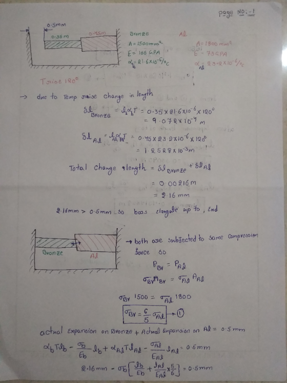page NO:- 0-5mm 0-35 m 73 GPA 0-45m & Bronze A = 150omma A = 1800 mm² E = 105 CPA T o t 2= 21.6x15% d 23 QX 10% Trise 1000 du