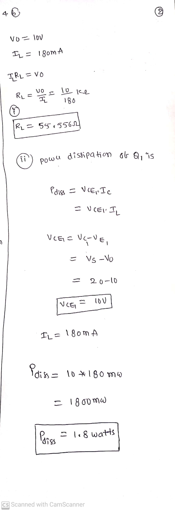 Powu dissipation of Q,95 46 2 VO - lov I = 180mA IRL = VO VO 10 Ich RL 곤 180 R = 5505562 Pliss = NIE, I c - UCED I VCG= UC-UE