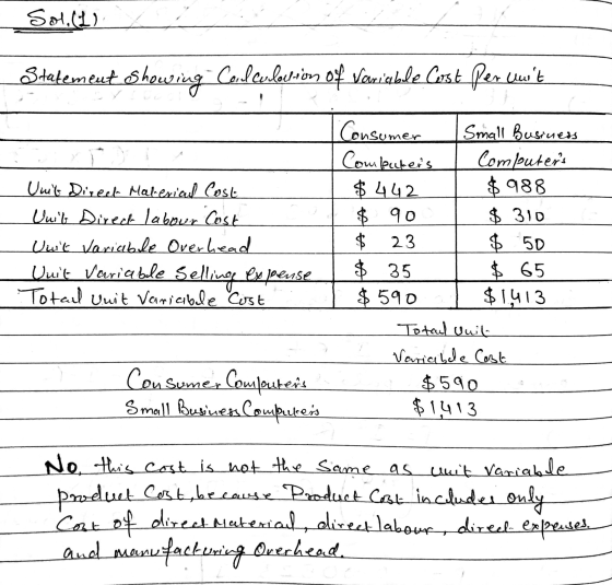 Sol (1) Statement showing Corderboerion of Vicariedade Cost Percut Consumer Small Business I Computers Computers Unes Dir