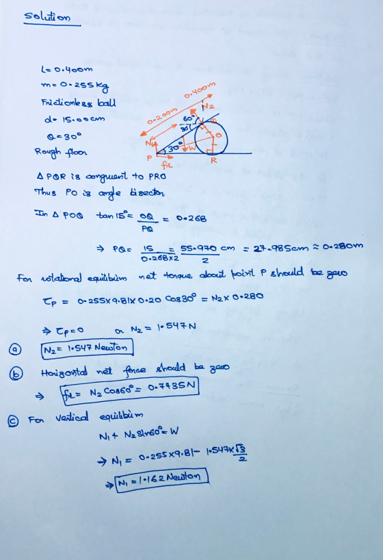 solution L=0.4oom me O-255kg Frictionka8 ball 0.4oom Ne do 15.ooom 0.2oom 60° 30 Q-300 Rough floor 2302 Р R fe A POR is congu