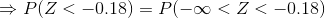 \Rightarrow P( Z< -0.18) = P(-\infty <Z<-0.18)