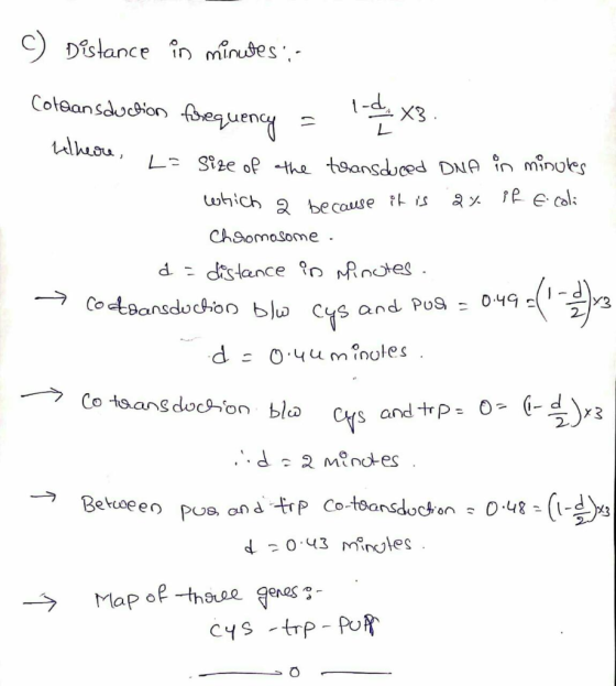 C) Distance in minutes: Cotransduction forequency X . = where, L= size of the L = Size of the transduced DNA in minutes which
