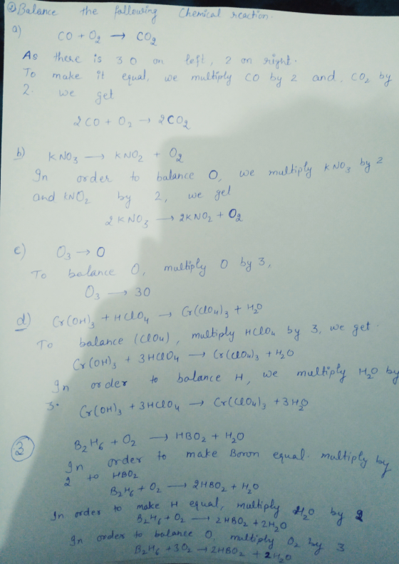 Balance the following Chemical reaction. a) co + Og → Cog As there is 3 0 on left, a on right. To make it equal, we multiply