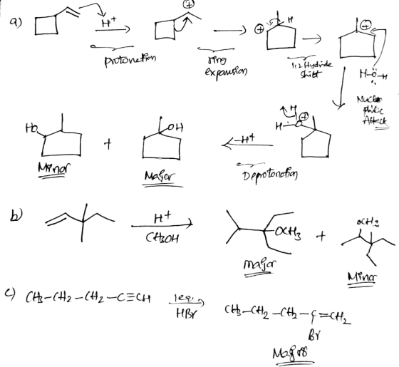 ) @ protonetion ring expansion 112 Hydride shitt Mucleo phite Attack H- Minor Mager Depotonation Ht pot OCHS CHROH some -OCH3