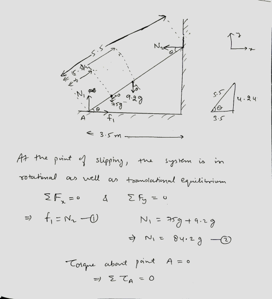 Ľ 5.5. 5 fr IN , a.gg و حتی 2 ५.२५ Asg vo A fi 3.5 €3.5m system is At the point of slipping, the in rotational as well transl