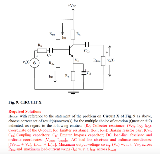 +Vcc RB1 Rc IB1 Rs HE Cc2 + Cci VE vs(t)( s Rload vo(t) RB2 TE 1B2 RE Fig. 9: CIRCUIT X Required Solutions Hence, with refere