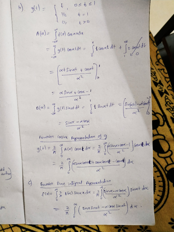 5). g(t) - it, ost</ 2 1/2 t=1 lo to A (a)= I f(n) cos anda - I alt omalt=jcasat at & Toward - L Sind & Cord - 1 Itsinat dt =