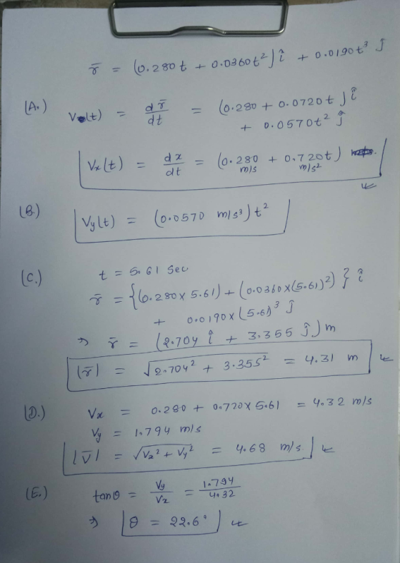 0 .0190七 Velt)T d t 0.230 0.0720t wit ) : d. (0.280 + 0.720 t ol t mls Le) Vylt) = (0.0570 mlajt2 C. Y (0280 × 5. 6 l)+(o.oa